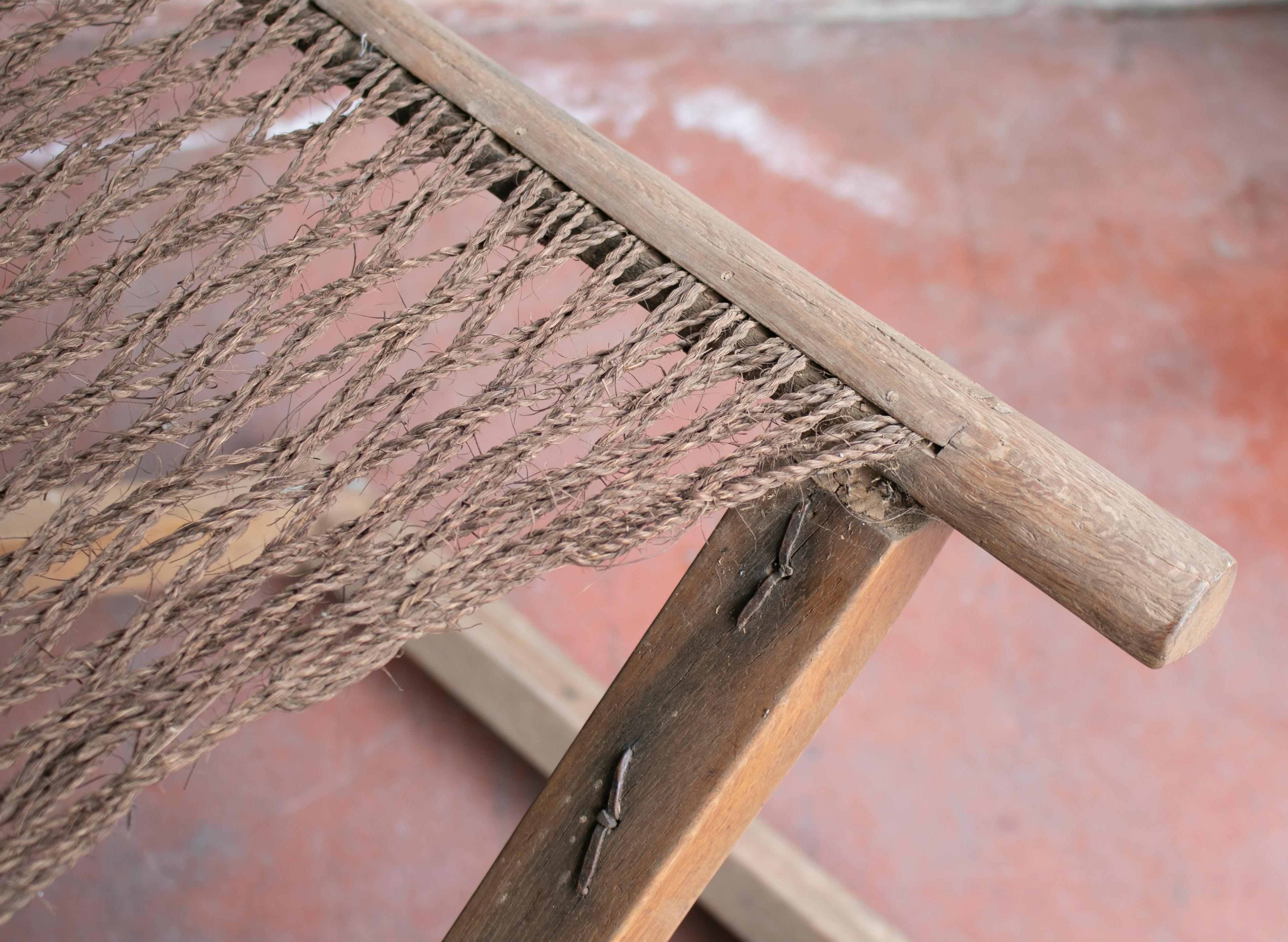 1940s Chinese Deck Sofa Chair with Arms and Woven String Seat 11