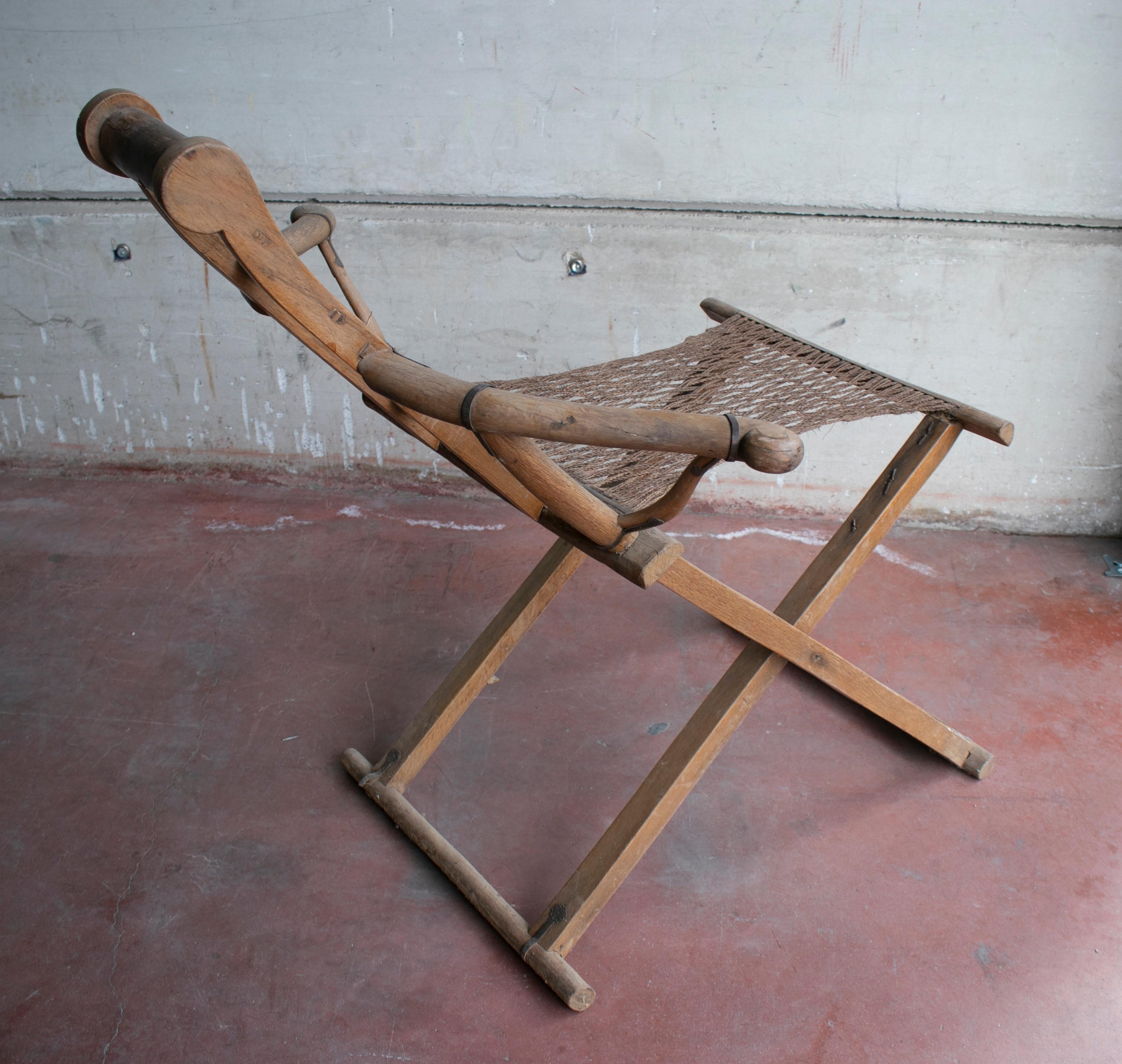 1940s Chinese Deck Sofa Chair with Arms and Woven String Seat 1