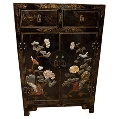 1940''s Chinesisch Export Lack Hand gemalt Speckstein Compact Cabinet