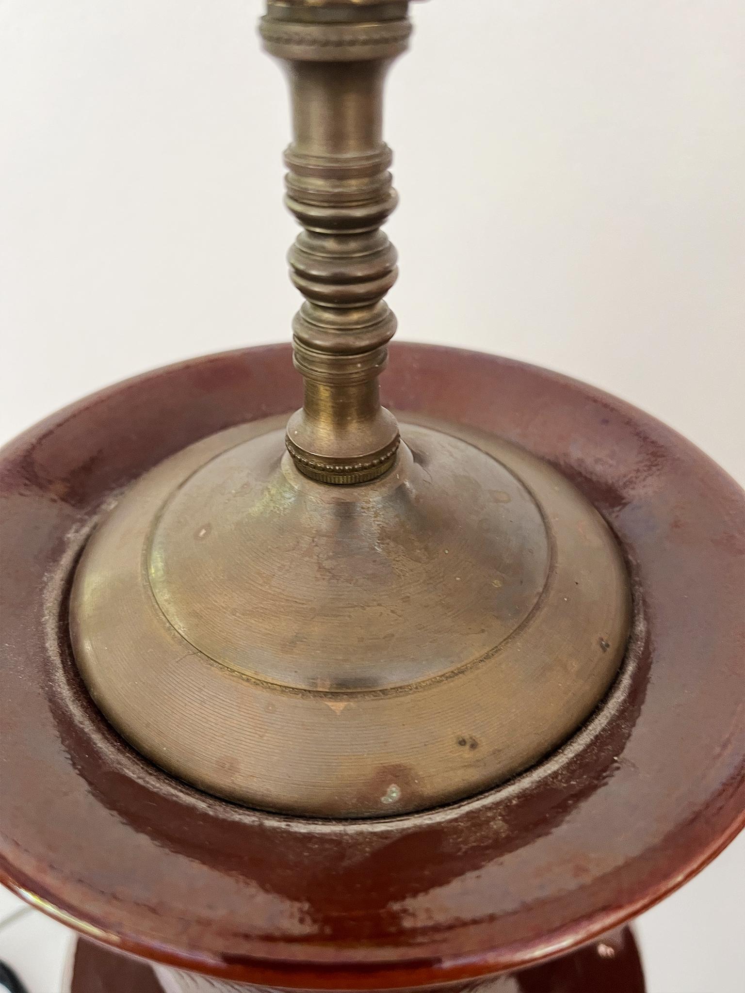 Paire de lampes de table en céramique chinoise émaillée sang de boeuf des années 1940 Bon état - En vente à New York, NY
