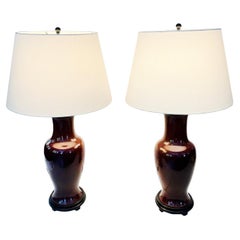1940s Chinese Oxblood Glazed Ceramic Table Lamps - A Pair