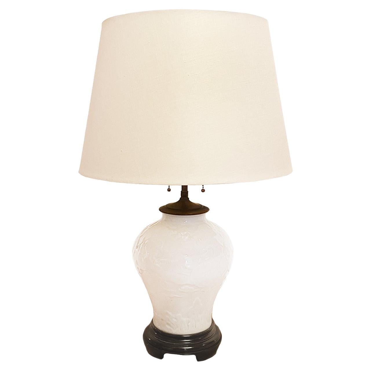 1940s Chinese Pale White Glazed Ceramic Table Lamp