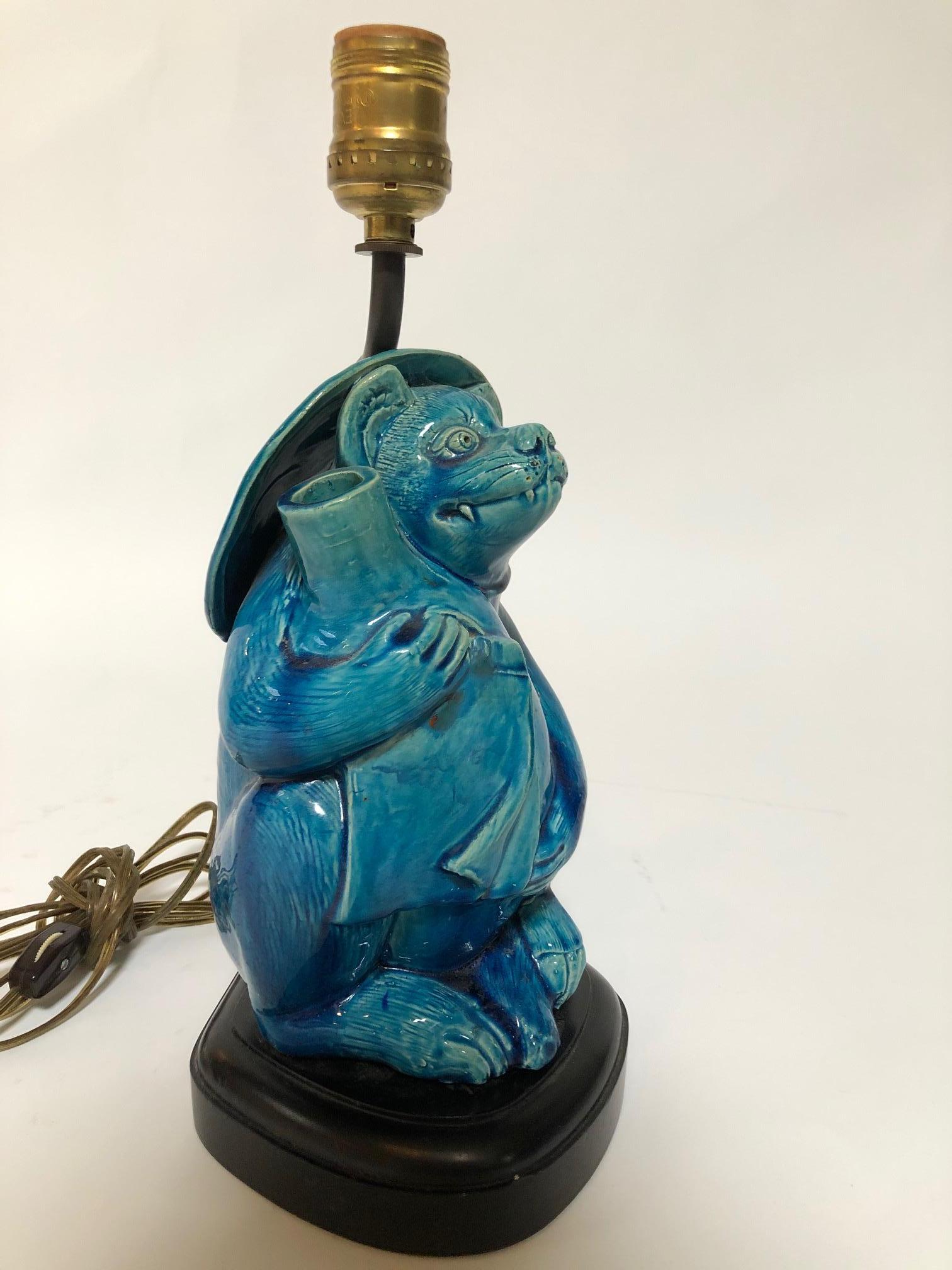 Mid-20th Century 1940s Chinese Porcelain Lamp of a Rat For Sale