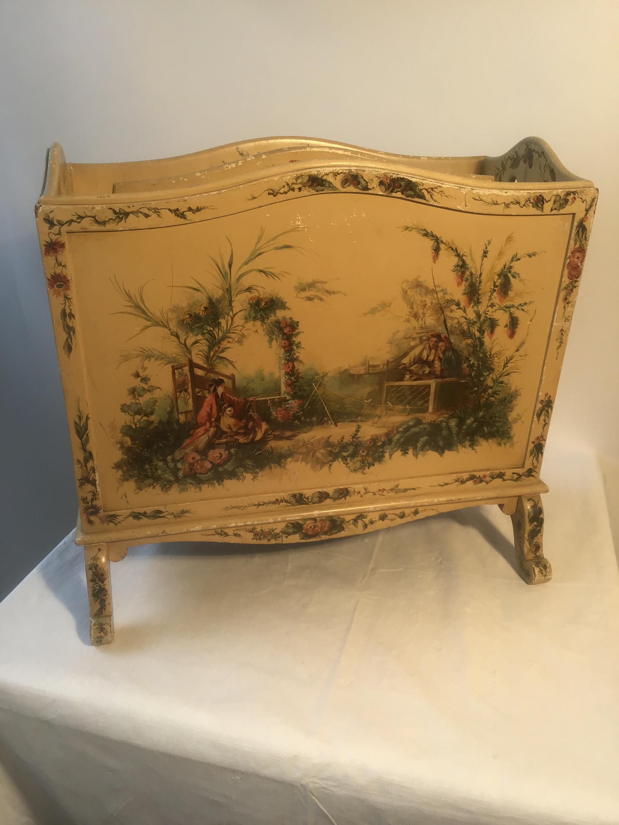 1940s Chinoiserie Hand Painted Magazine Holder In Good Condition For Sale In Tarrytown, NY