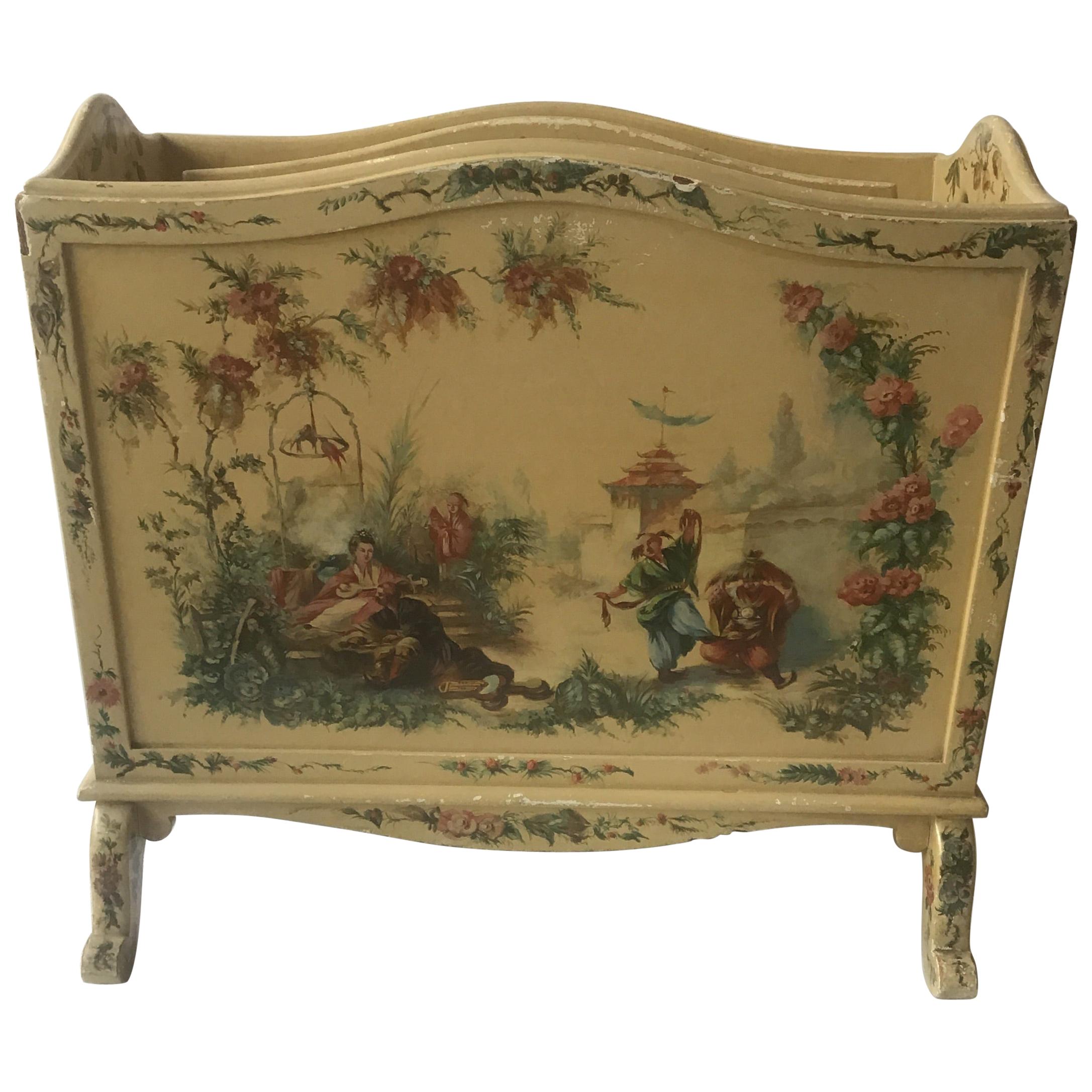 1940s Chinoiserie Hand Painted Magazine Holder For Sale