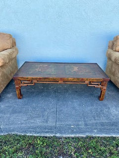 1940s Chinoiserie Ming Style Gilt Hand Painted Wood  Coffee Table
