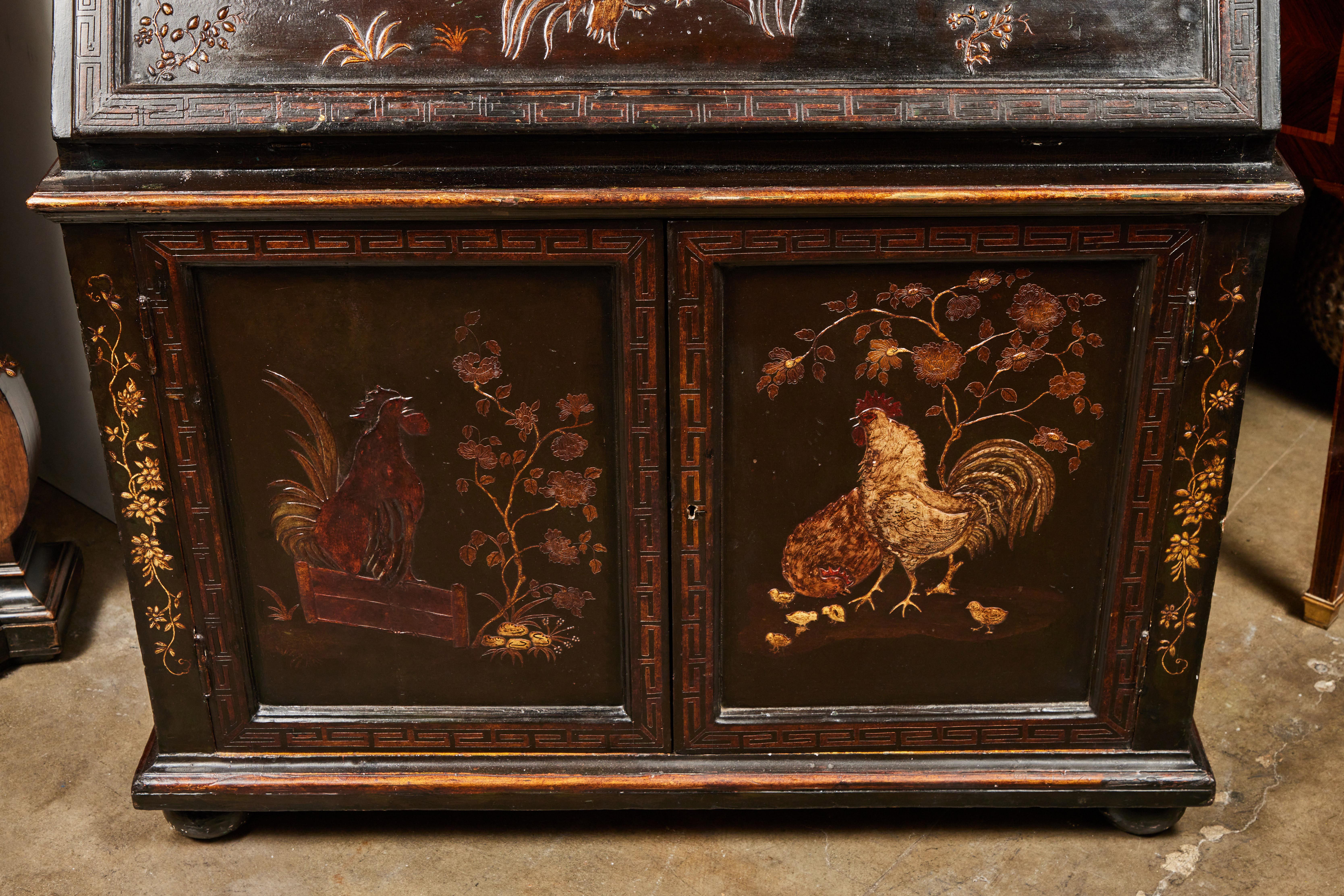 Carved 1940's, Chinoiserie Secretary For Sale