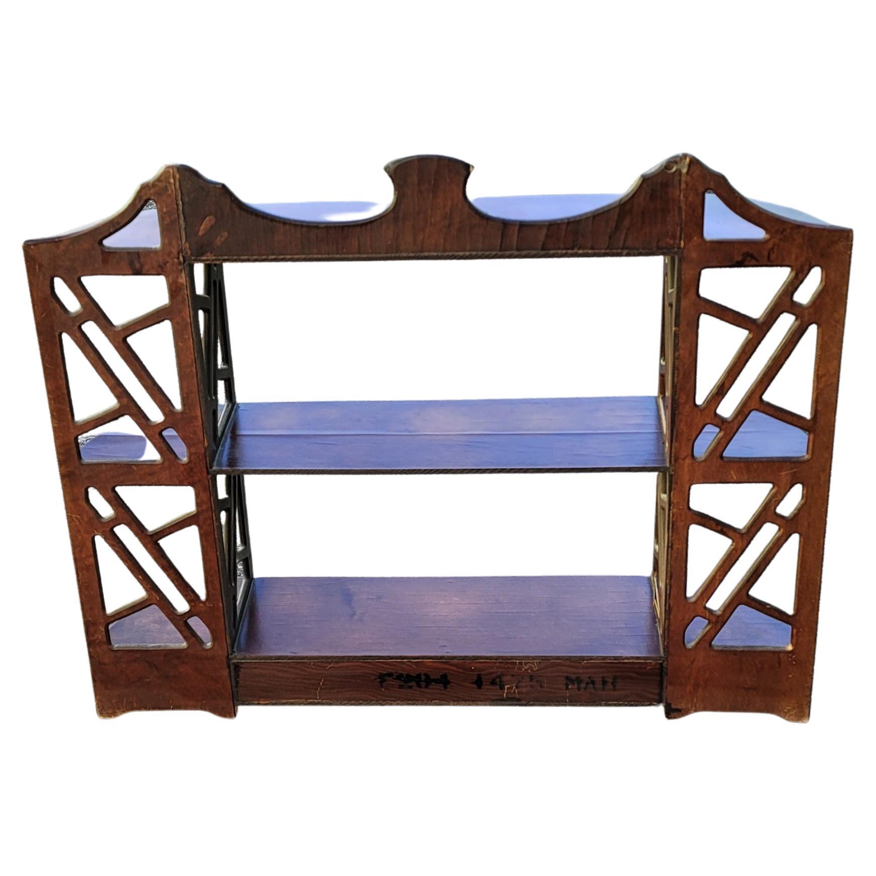 1940's Chippendale Mahogany Veneer Hanging Wall Shelf with Two Drawers In Good Condition In Germantown, MD