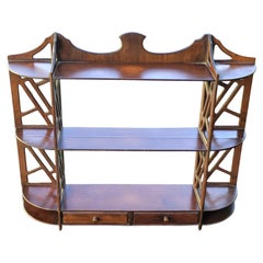 1940's Chippendale Mahogany Veneer Hanging Wall Shelf with Two Drawers