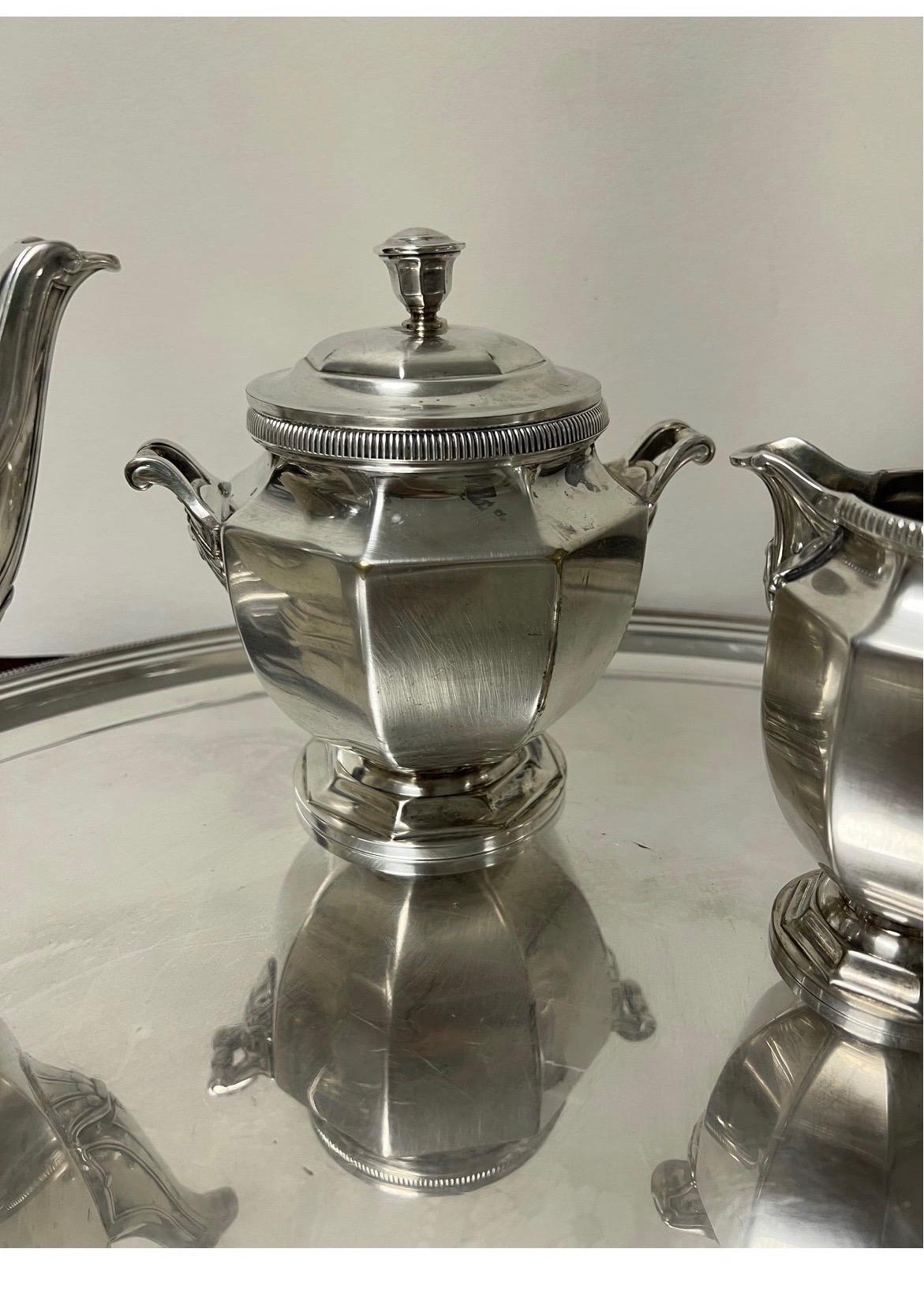 Mid-20th Century 1940s Christofle Gallia France “Colbert” Silverplate Coffee & Tea Service For Sale