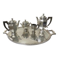 Service à thé et café en métal argenté Gallia France Colbert des années 1940 de Christofle