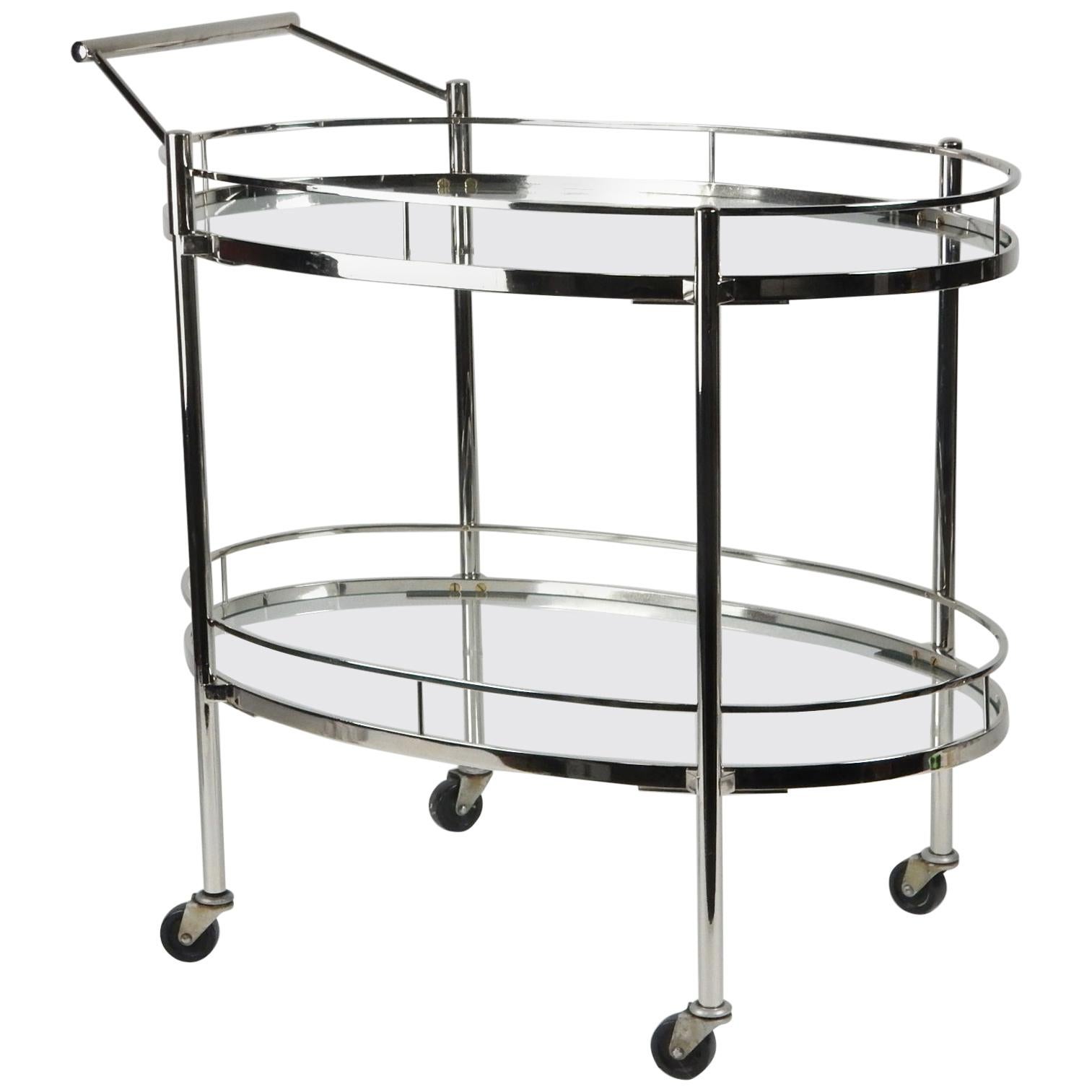 1940s Chrome Bar Cart Trolley by Maxwell-Phillips of New York