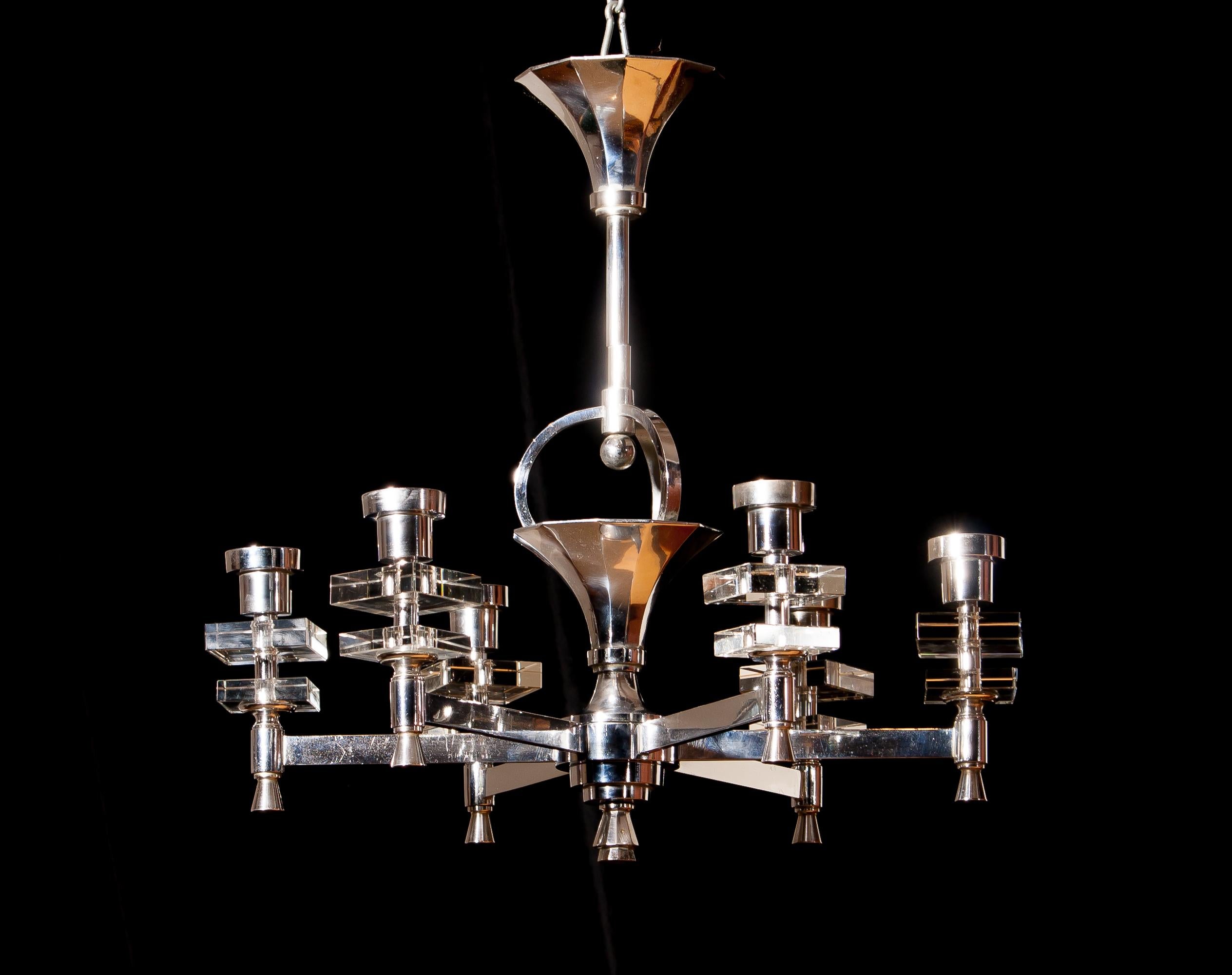 1940s, Chromed and Crystal French Chandelier 2