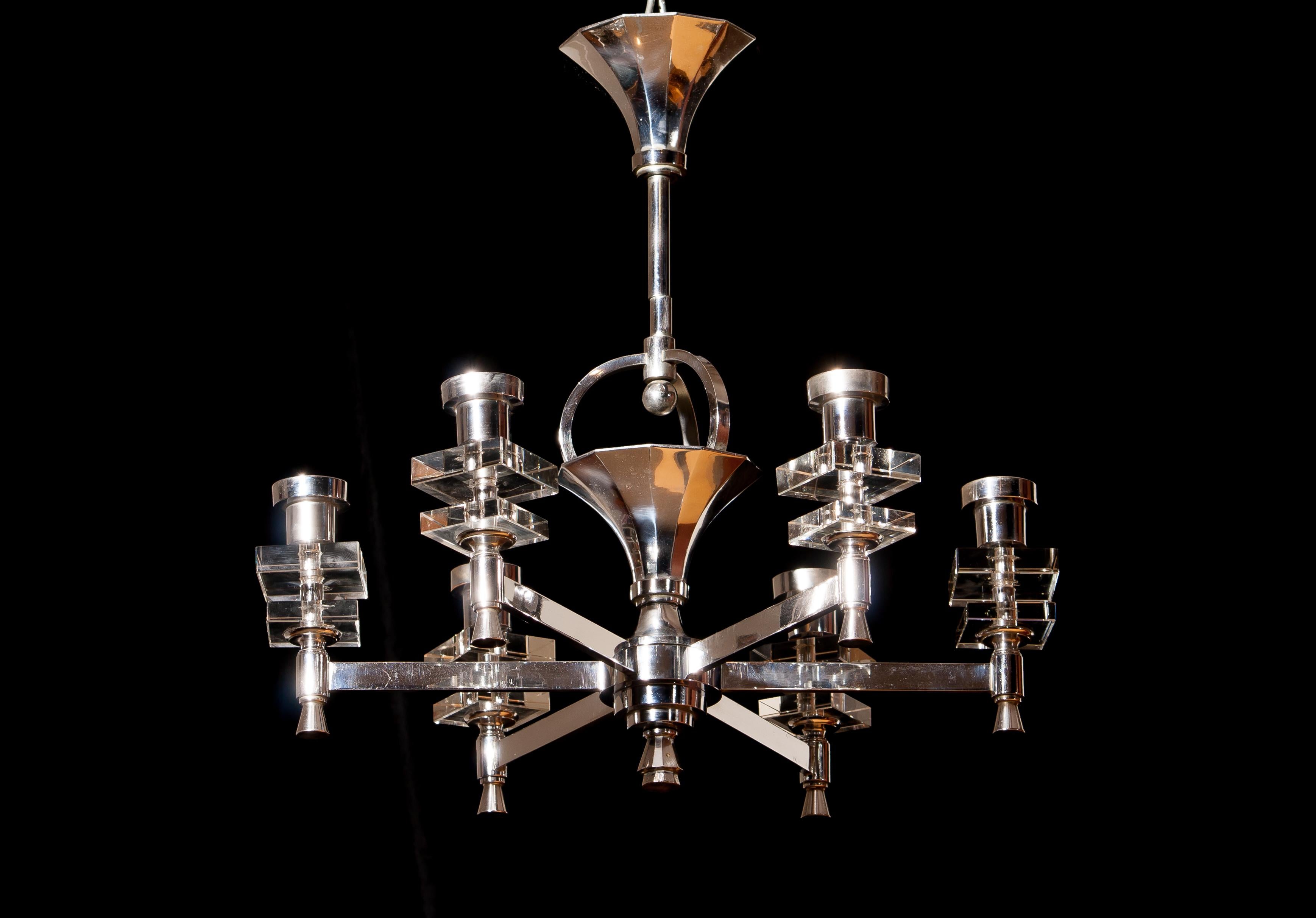 1940s, Chromed and Crystal French Chandelier 4