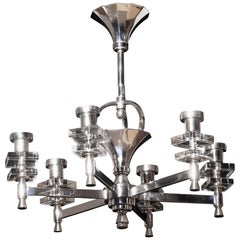 1940s Chromed and Crystal French Chandelier