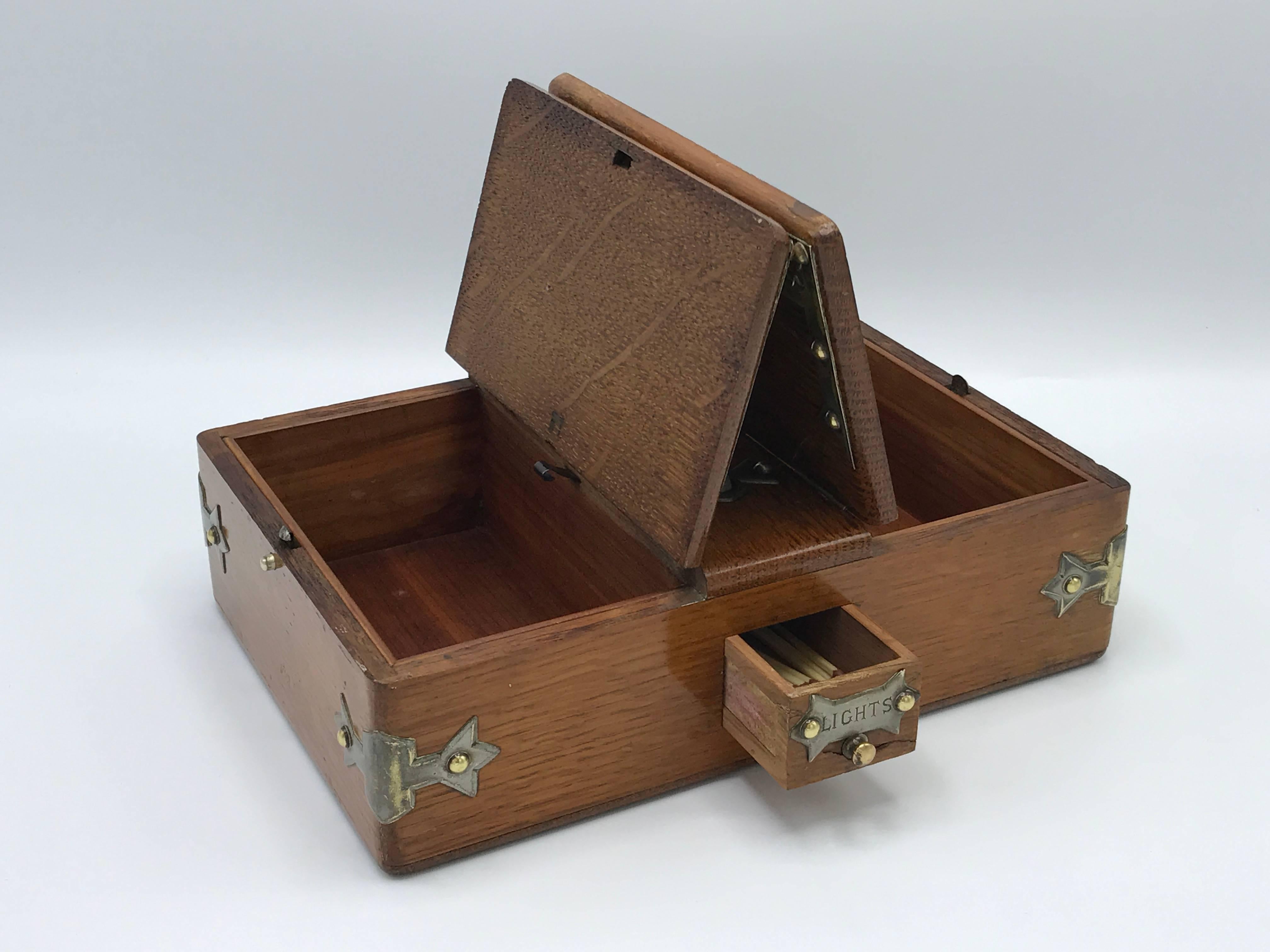 1940s Cigar Humidor Box with Brass Campaign Detailing 2
