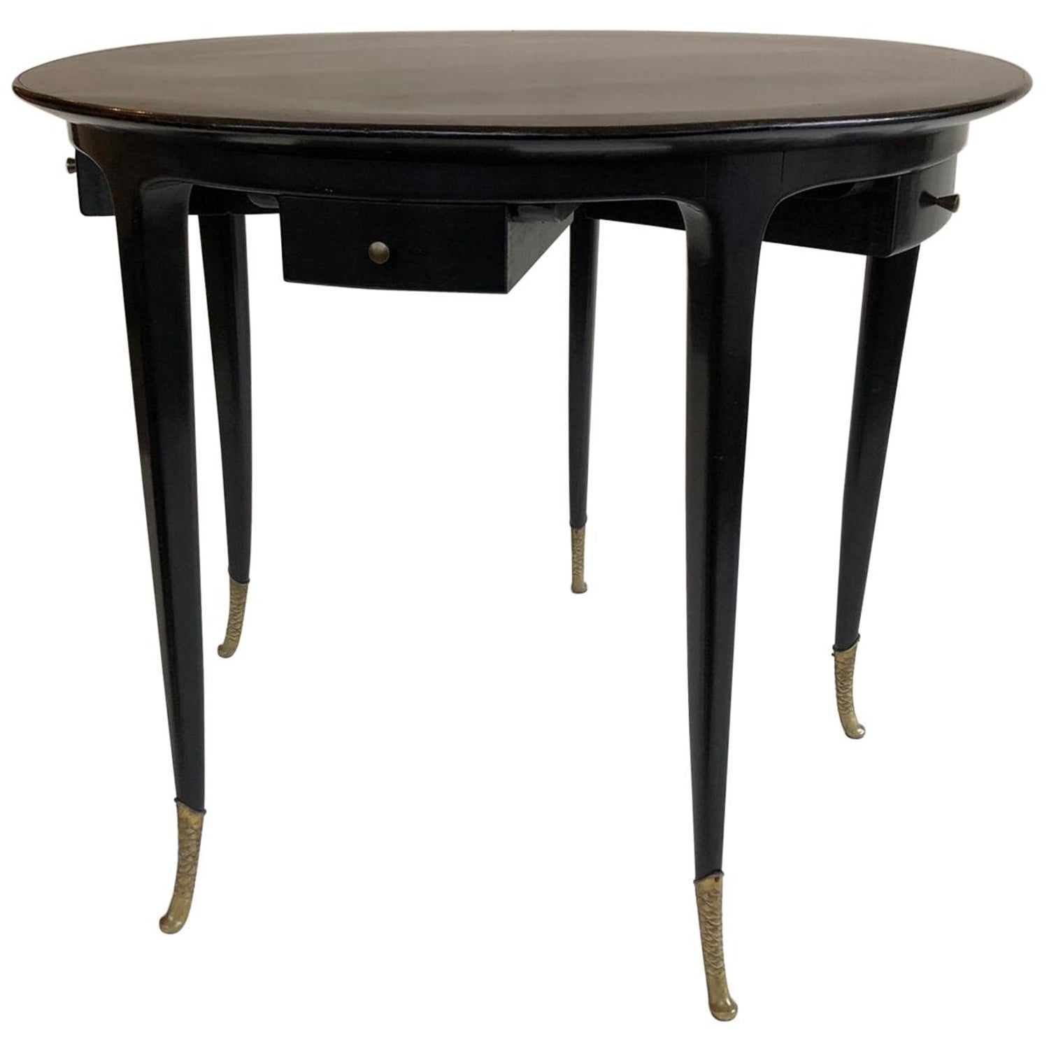 1940s Circular Black Ebonised Italian Games Table With Drawers And