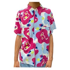 1940S Cladrite Burgundy & Pale Blue Abstract Printed Cotton Hawaiian Shirt