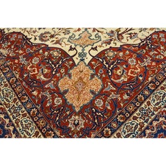 1940s Classic Antique Navy & Red Medallion Formal Esfahan Handknotted Wool Rug