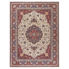 1940s Classic Antique Navy & Red Medallion Formal Esfahan Handknotted Wool Rug