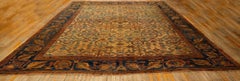 1940s Classic Beige Geometric Antique Knotted Wool Mahal Sarouk Farahan Rug