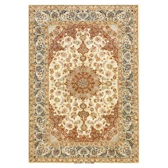 1940s Classic Light Yellow Floral Medallion Vintage Isfahan Silk Carpet Rug