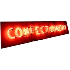 Vintage 1940s Classic Neon “Confectionery” Sign in Red-Painted Metal