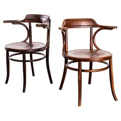 1940's Classic Overscale Fischel Bentwood Dining Arm Chairs - Pair