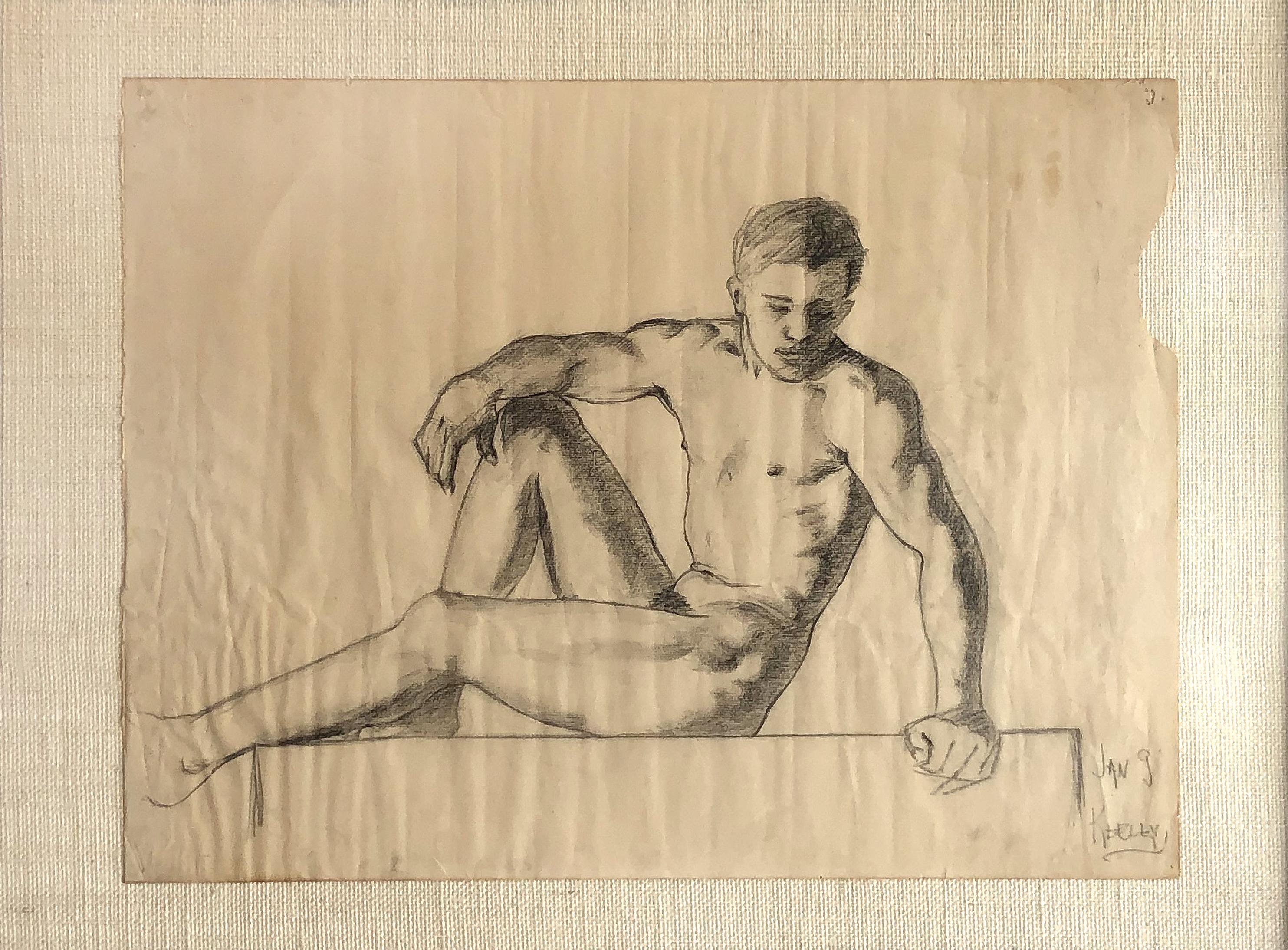 1940s classical male nude study pencil drawing

Offered for sale is a 1940s classical male nude study pencil drawing on paper. The original artist paper has been distressed and is float mounted upon a linen back-board. The drawing is been nicely