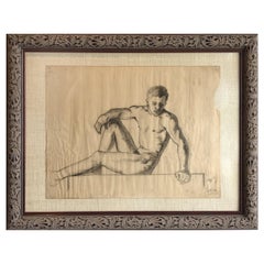 1940s Classical Male Nude Study Pencil Drawing