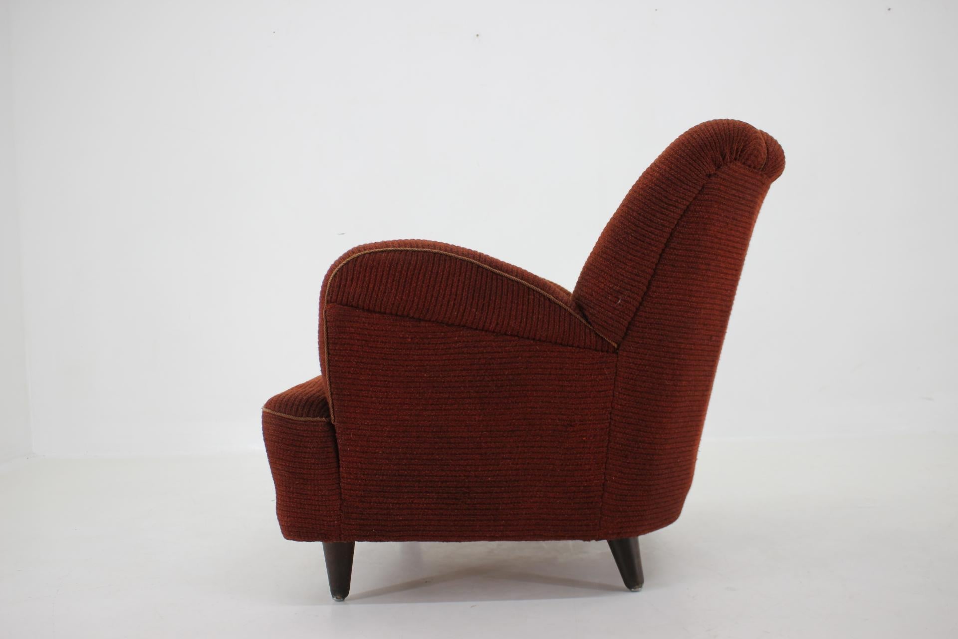 1940s Club Wool Armchair, Czechoslovakia / 3 Items Available In Good Condition In Praha, CZ