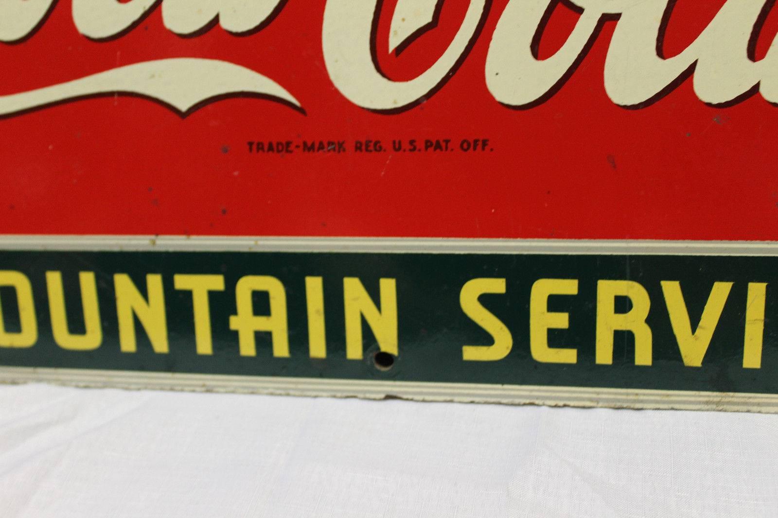 1940s Coca Cola Fountain Service Die-Cut Coke Advertising Sign Masonite For Sale 1