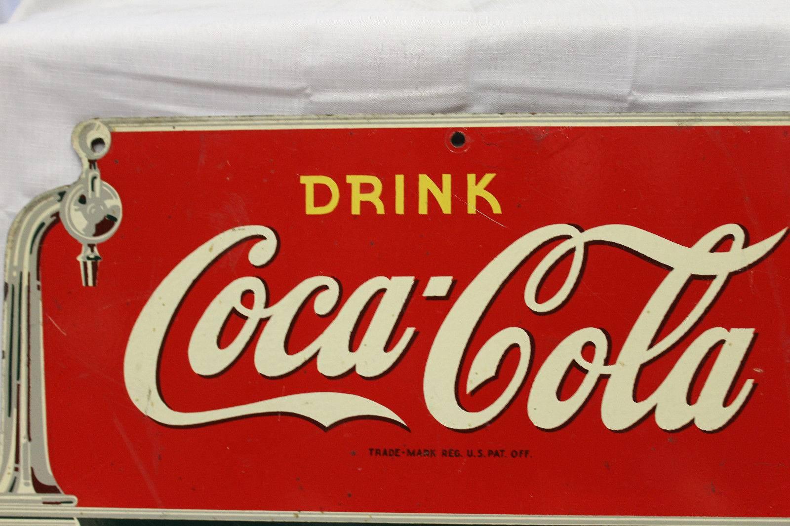 1940s Coca Cola Fountain Service Die-Cut Coke Advertising Sign Masonite For Sale 2