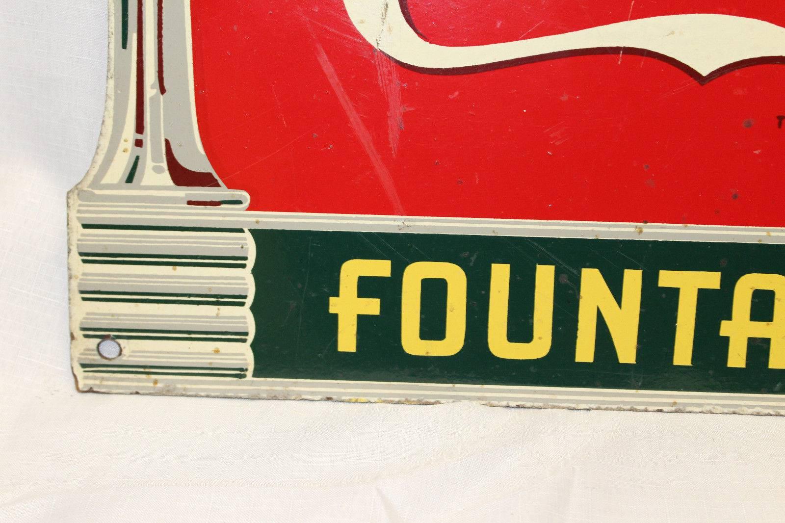 Mid-Century Modern 1940s Coca Cola Fountain Service Die-Cut Coke Advertising Sign Masonite For Sale