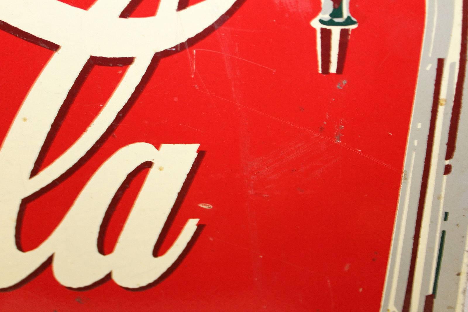 Mid-20th Century 1940s Coca Cola Fountain Service Die-Cut Coke Advertising Sign Masonite For Sale