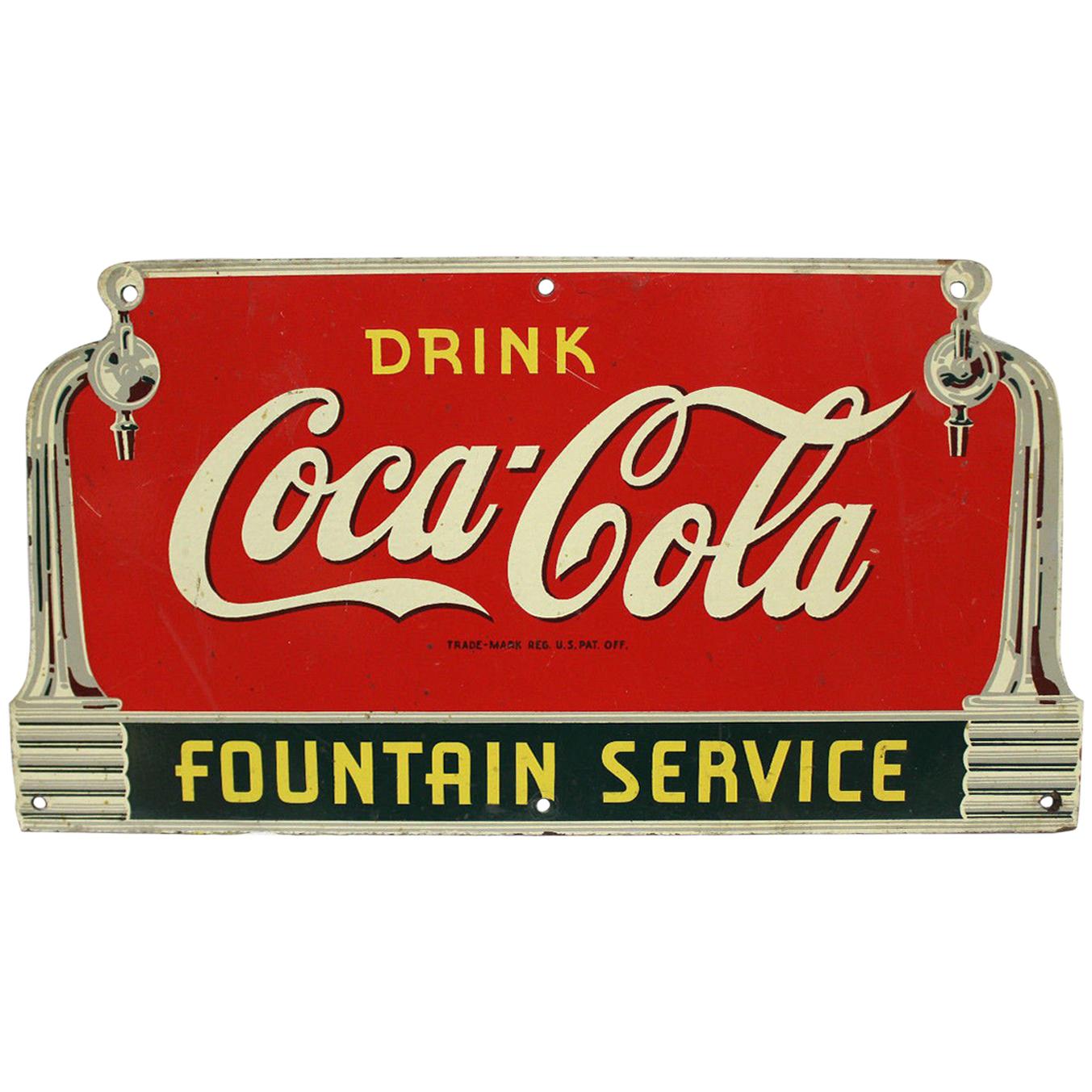 1940s Coca Cola Fountain Service Die-Cut Coke Advertising Sign Masonite For Sale