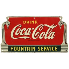 1940s Coca Cola Fountain Service Die-Cut Coke Advertising Sign Masonite