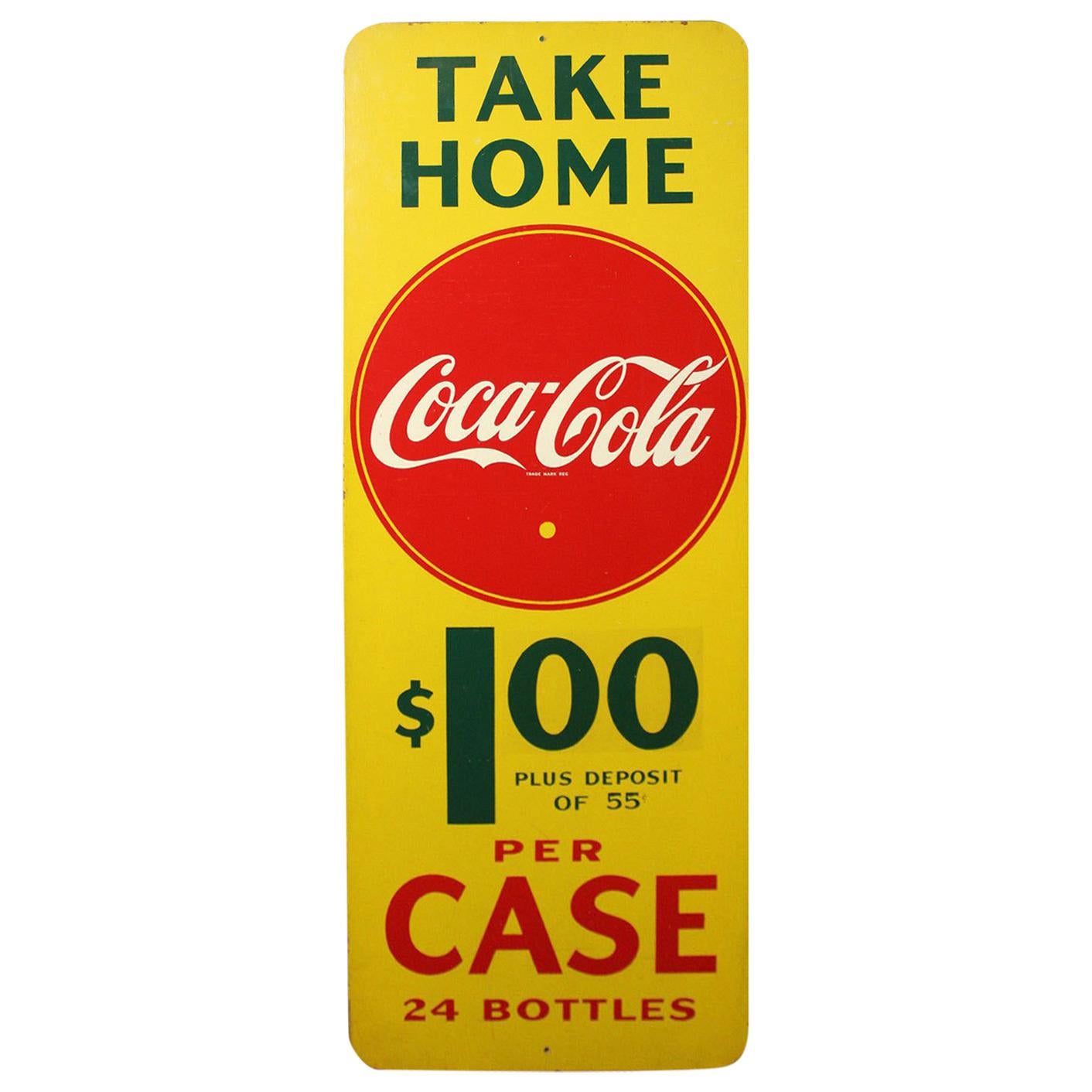 1940s Coca Cola Masonite Vertical Advertising Sign For Sale