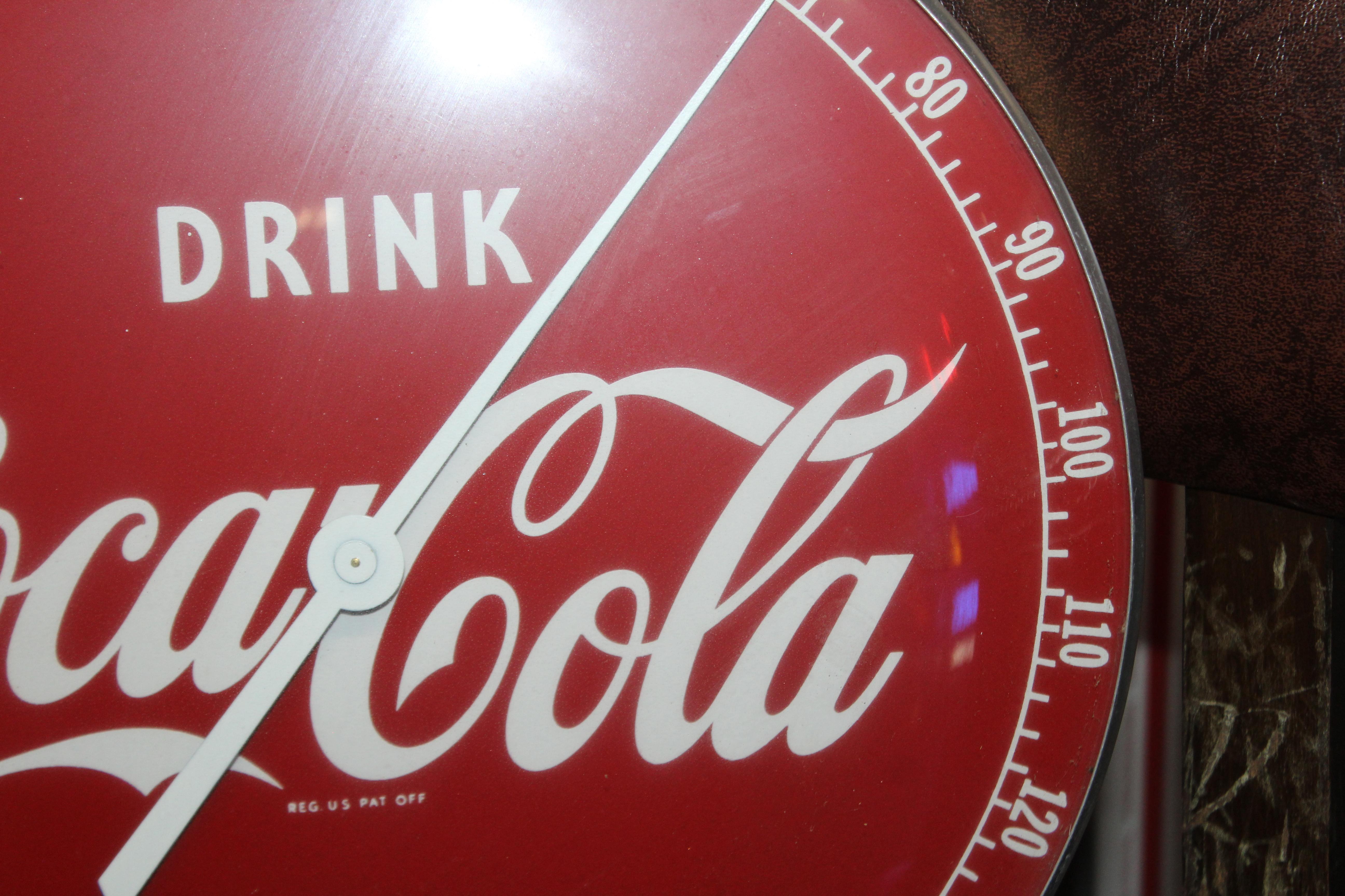 Mid-20th Century 1940s Coca Cola Soda Advertising Thermometer Sign For Sale