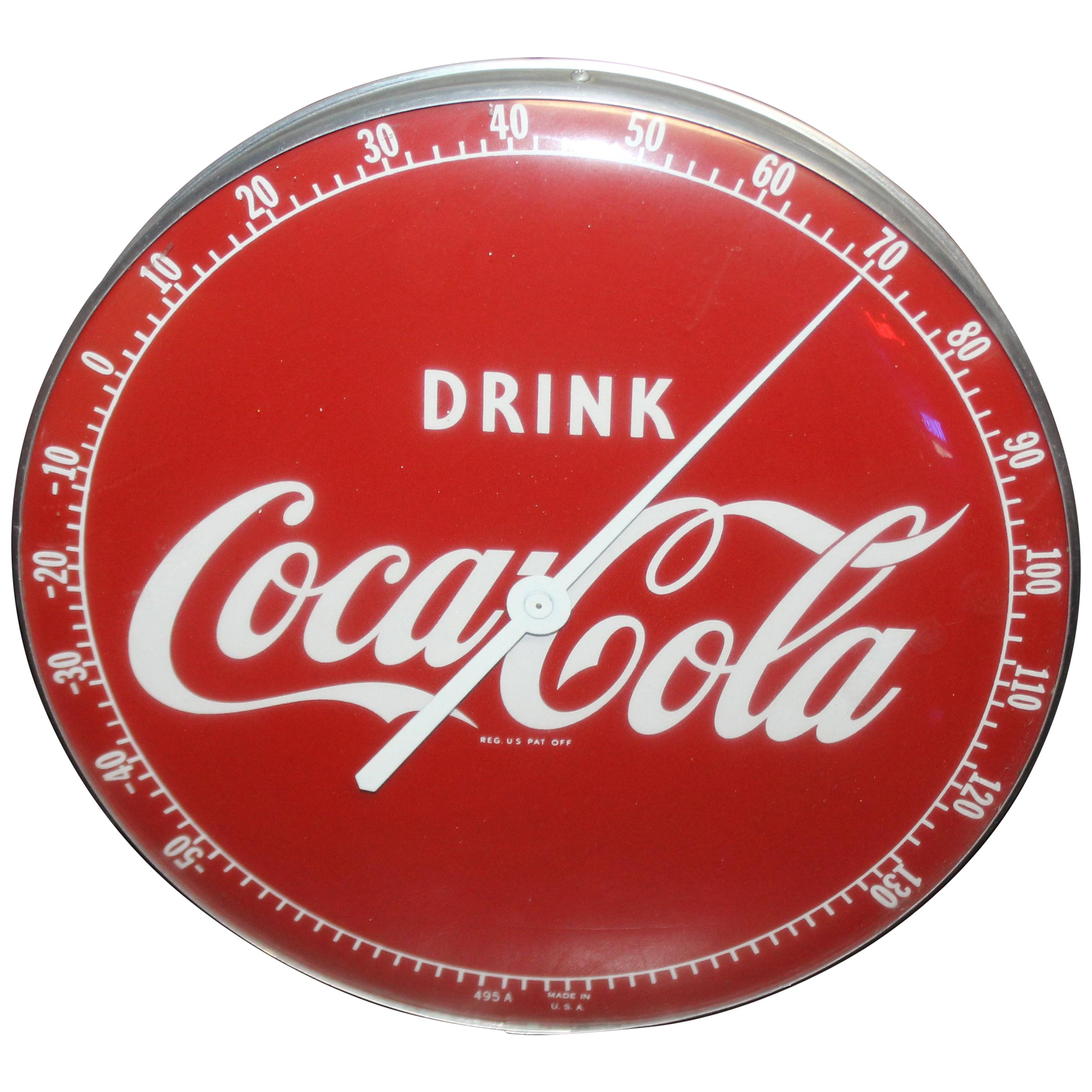 1940s Coca Cola Soda Advertising Thermometer Sign For Sale