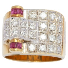 1940s cocktail ring with diamonds and rubies