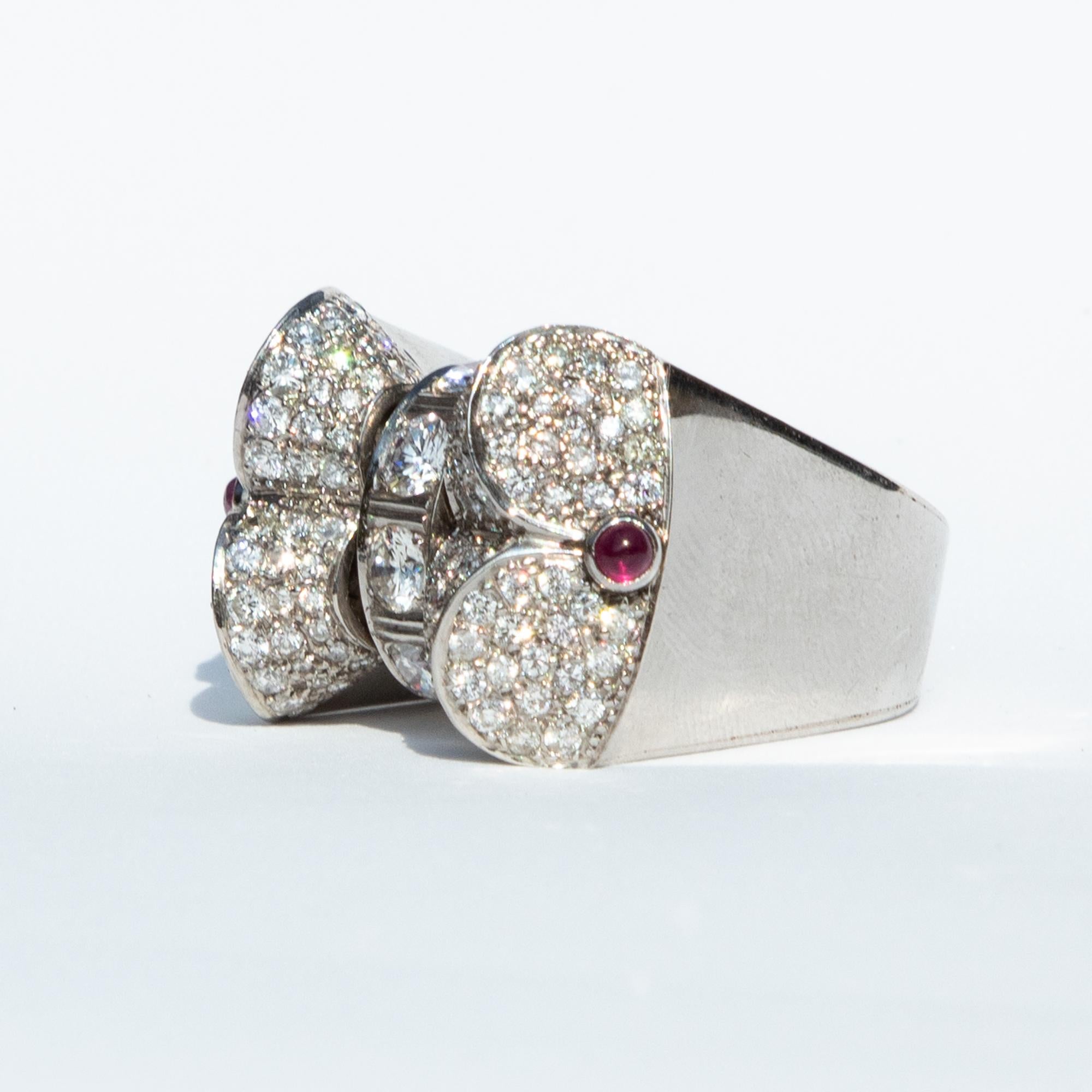 Women's or Men's 1940s Cocktail Ring with Swivelling Diamond or Ruby