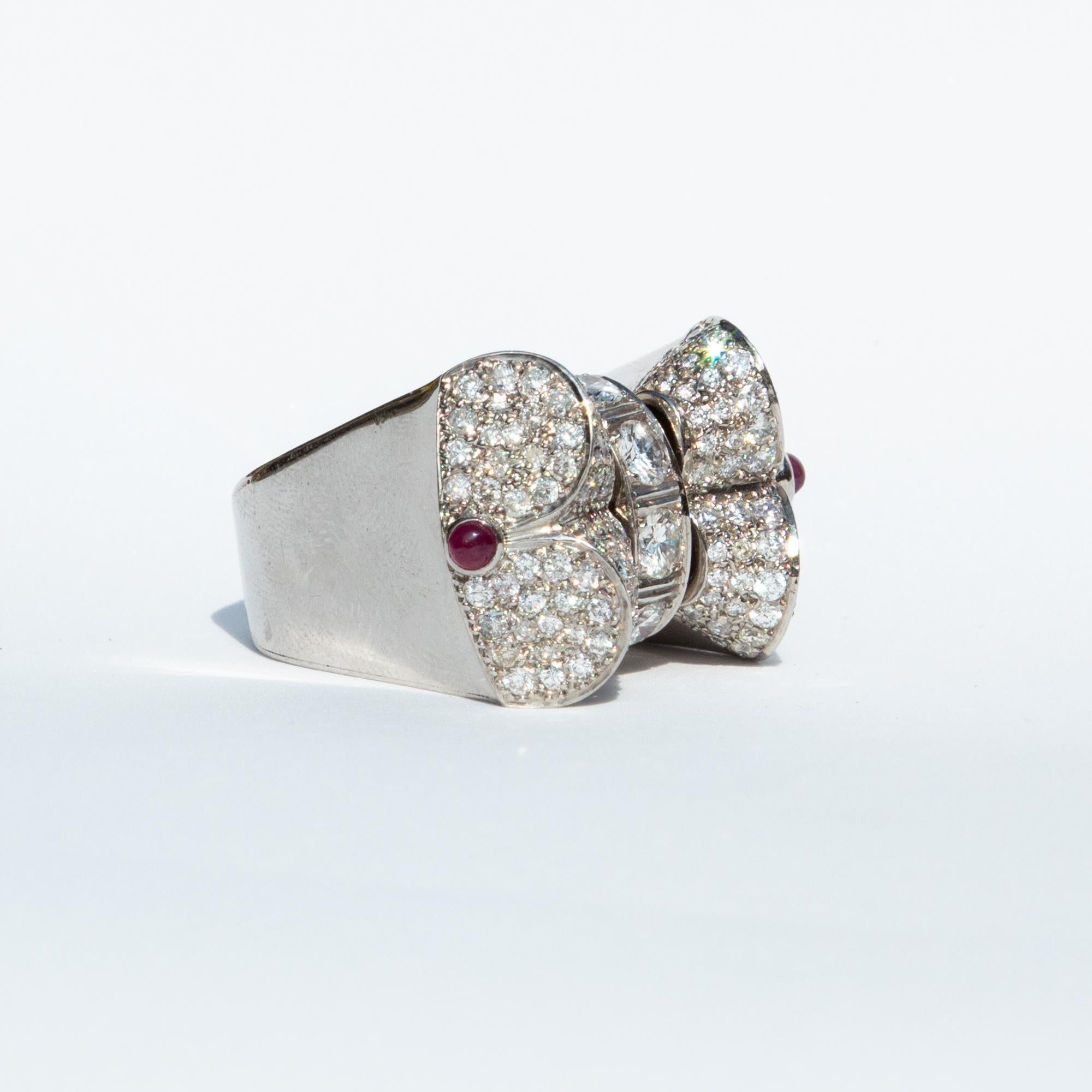 1940s Cocktail Ring with Swivelling Diamond or Ruby 1