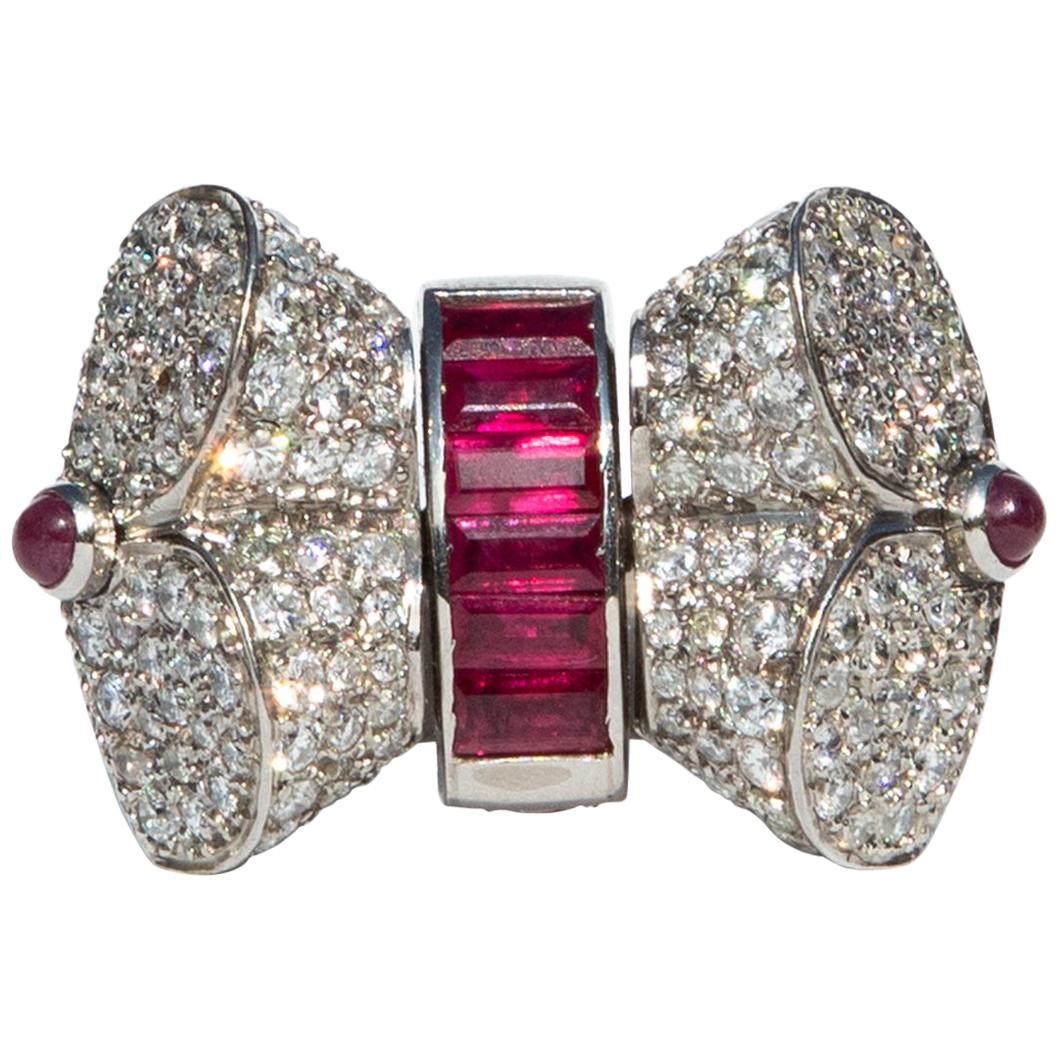 1940s Cocktail Ring with Swivelling Diamond or Ruby