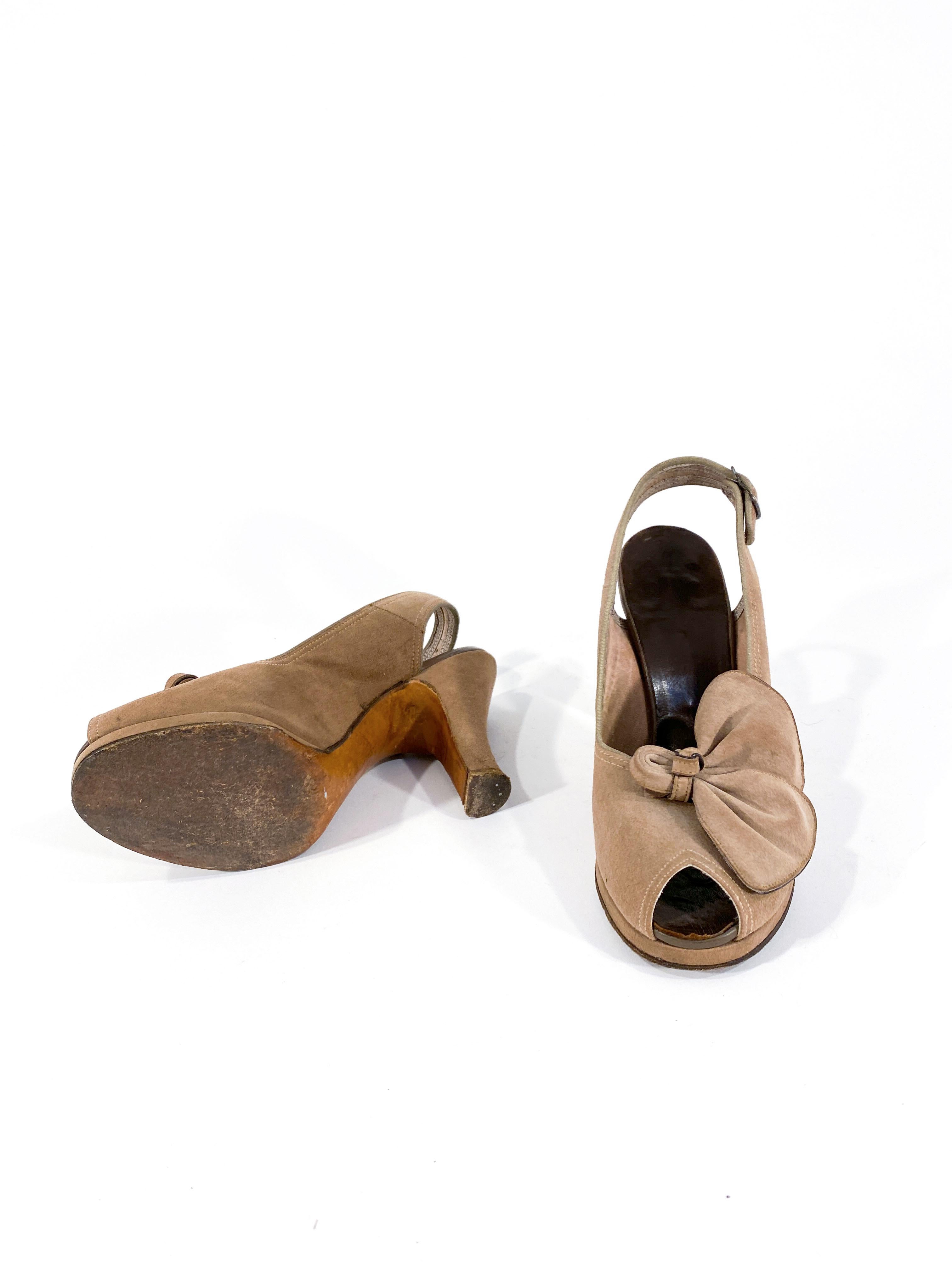 Women's 1940s Cocoa Brown Suede Platform Heels For Sale