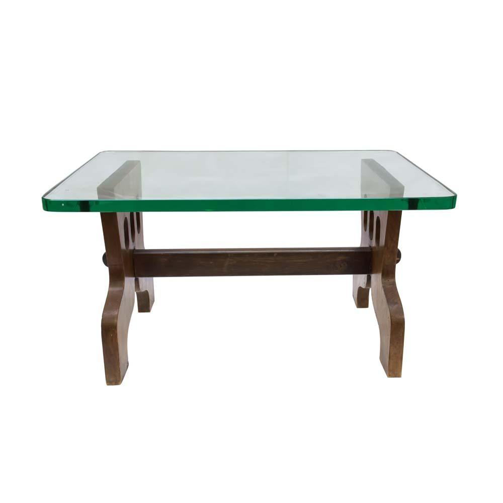 1940s Coffee Table Oak Structure Glass Top Italian, Gio Ponti for Fontana Arte For Sale 2