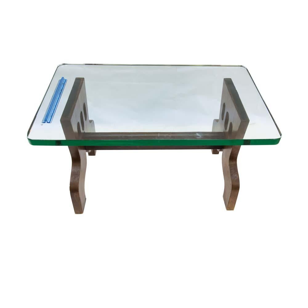1940s Coffee Table Oak Structure Glass Top Italian, Gio Ponti for Fontana Arte For Sale 3