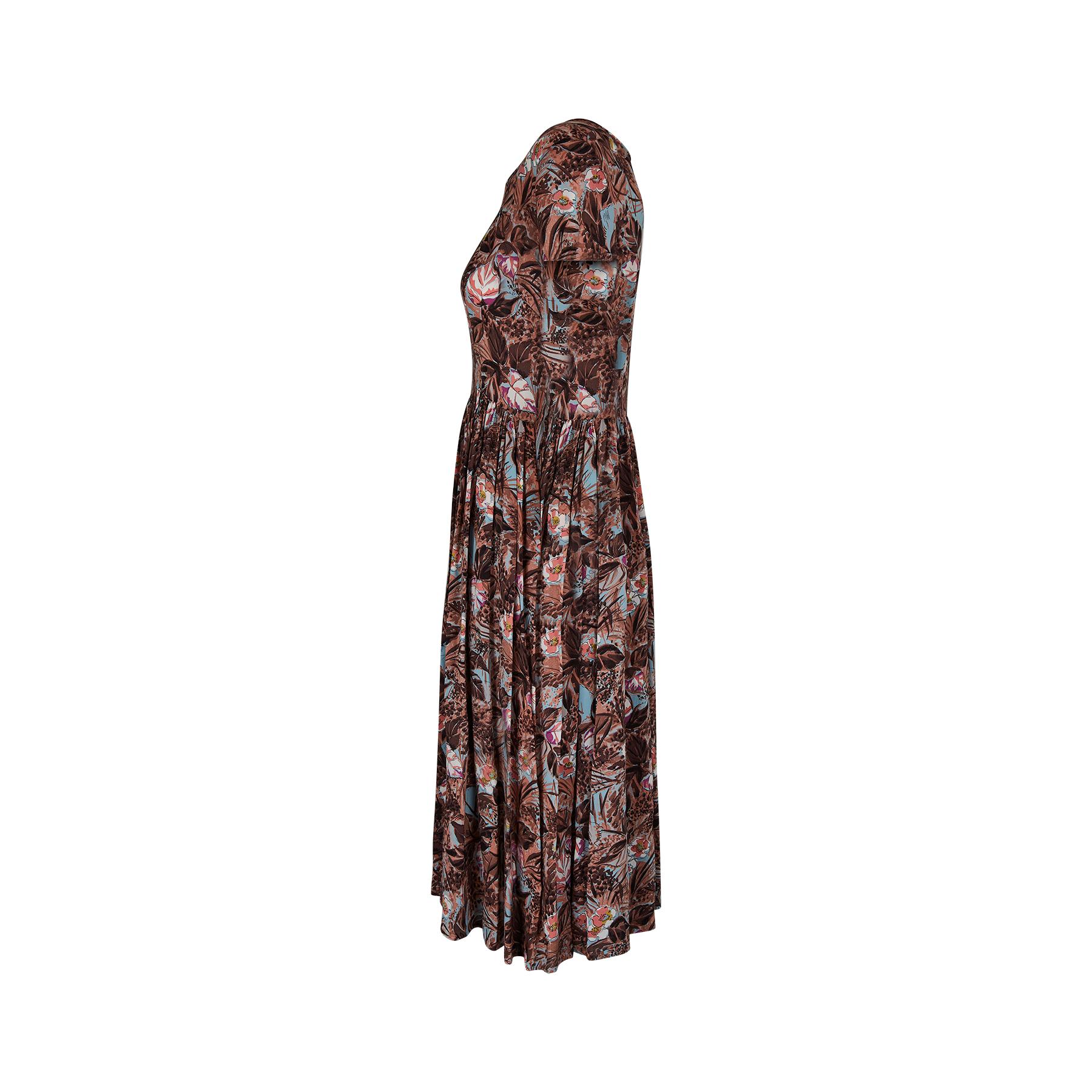 Black 1940s Cold Rayon Floral Print Dress For Sale