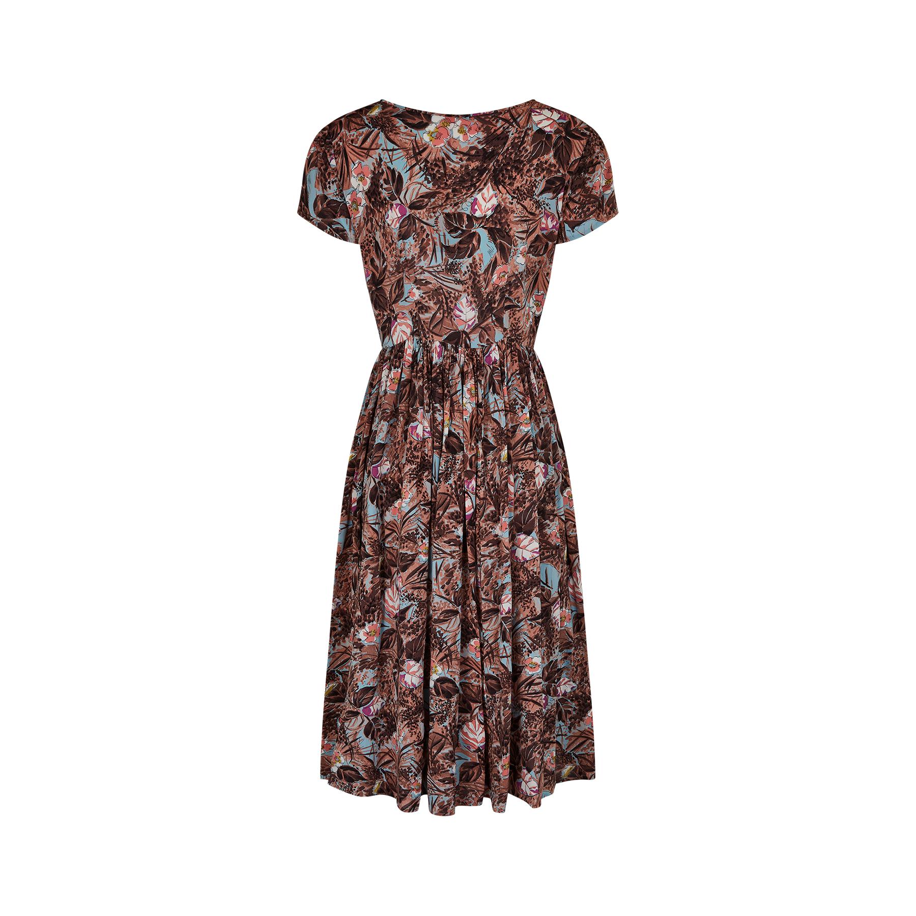 1940s Cold Rayon Floral Print Dress In Excellent Condition For Sale In London, GB