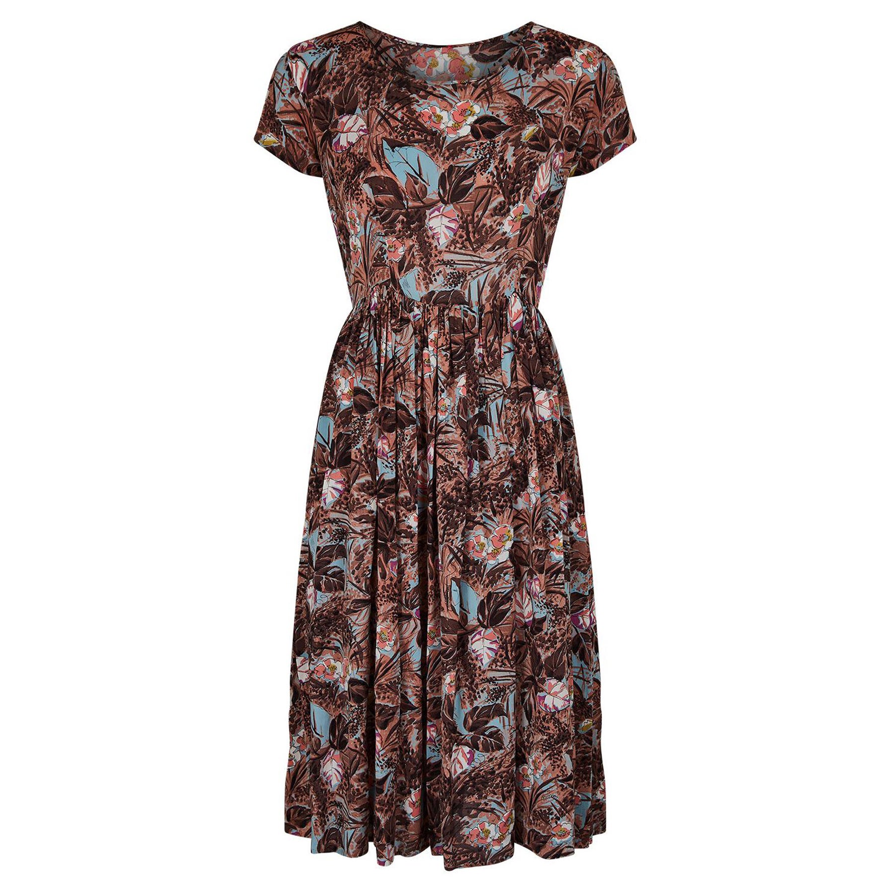 1940s Cold Rayon Floral Print Dress